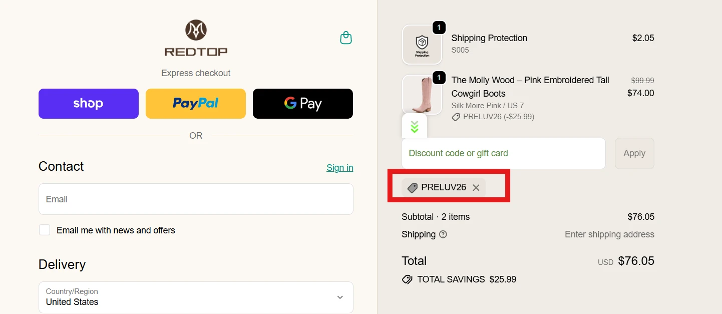 Use Discount Code PRELUV26 for 19% OFF Sitewide at Redtop
